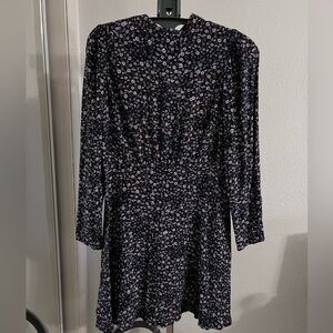 LOFT Navy Floral Long Sleeve Dress